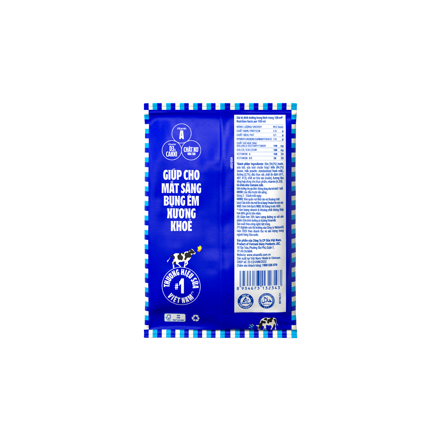 Sữa tươi Dinh Dưỡng Vinamilk ít Đường bịch 220 ml Thùng 48 bịch